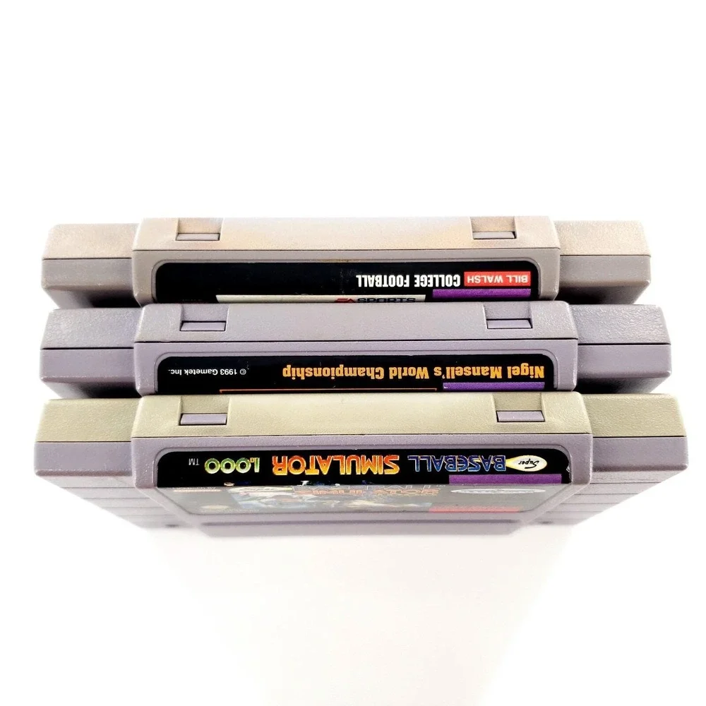Super Nintendo Games Lot Of 3 Baseball Simulator, Nigel Mansell, College Footbal
